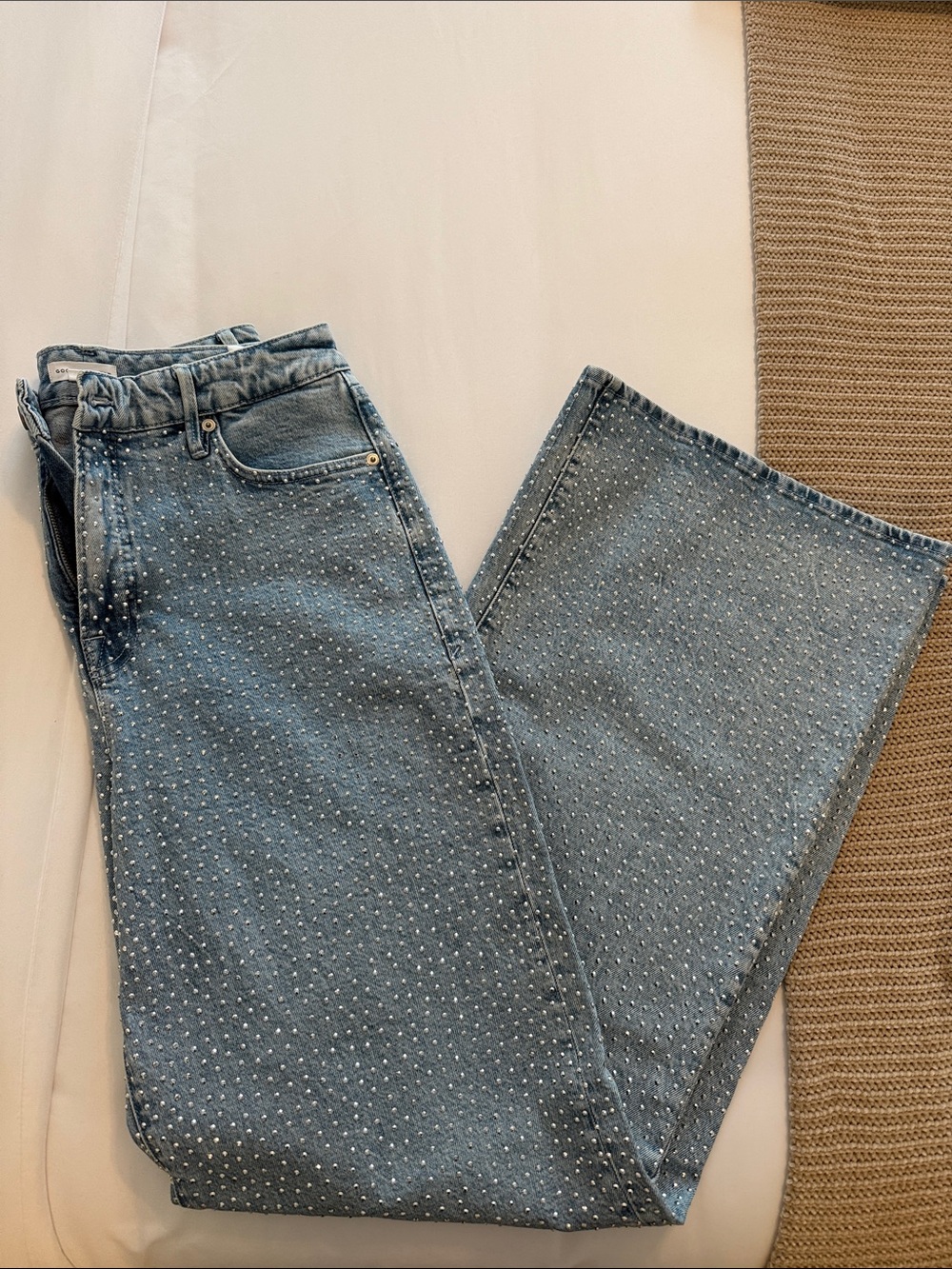 Good American Light Blue Studded Flare Jeans